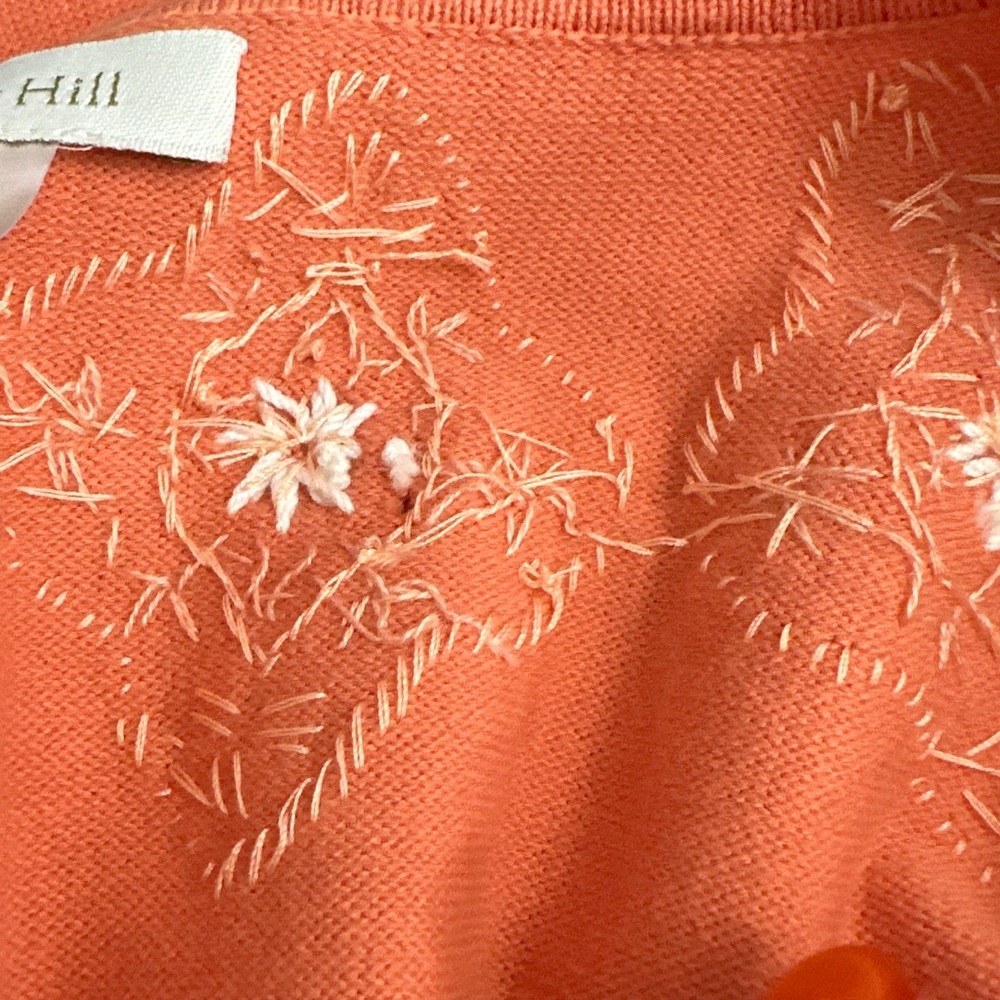 Garnet Hill Size Small Hand Beaded Embellished Floral Orange Cardigan Sweater - Picture 10 of 13